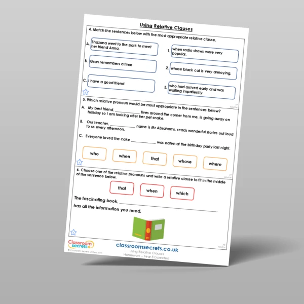An image of the Using Relative Clauses Homework Resource