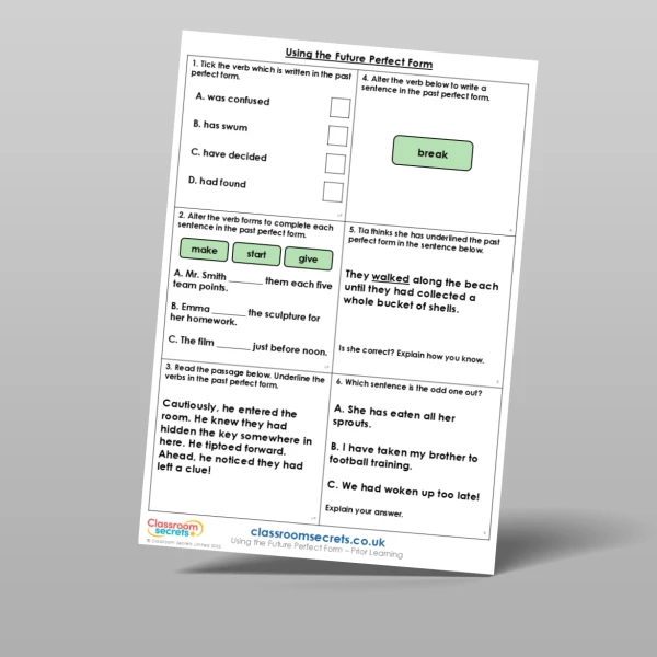 An image of the Using the Future Perfect Form Prior Learning Resource