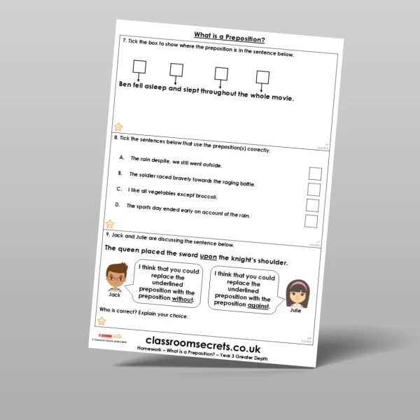 An image of the What is a Preposition? Homework Resource