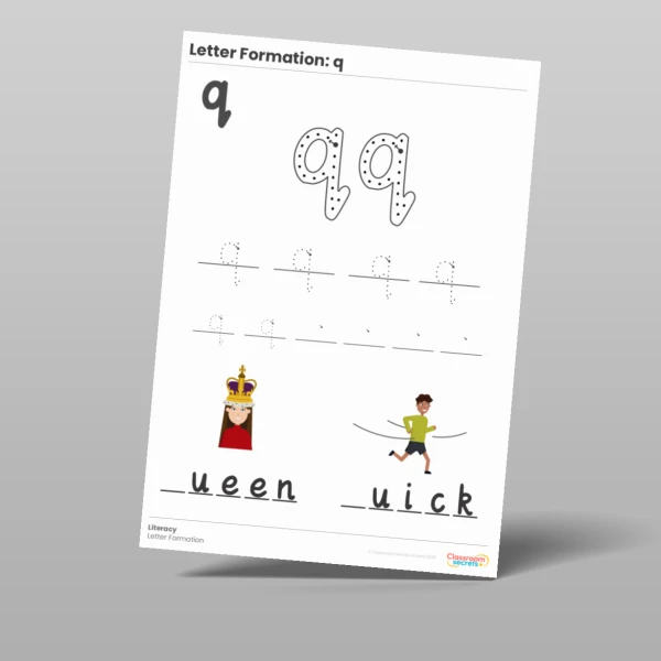 An image of the Letter Formation Worksheet: q Resource