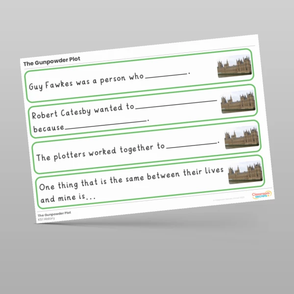 An image of the The Gunpowder Plot Stem Sentences Resource