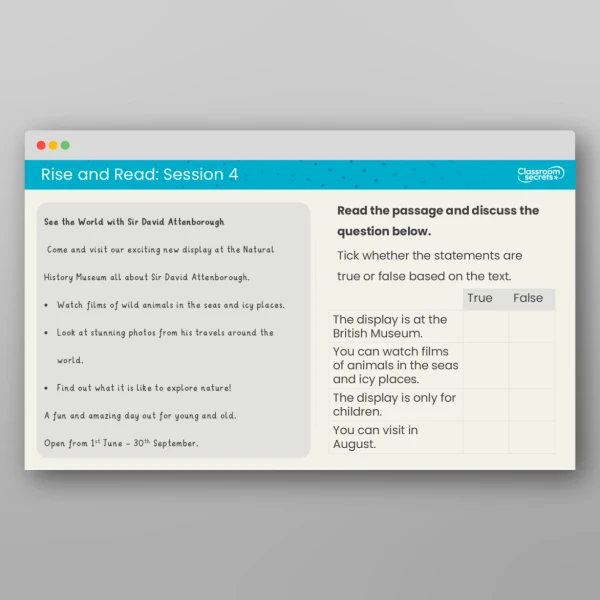 An image of the Rise and Read Sir David Attenborough Resource