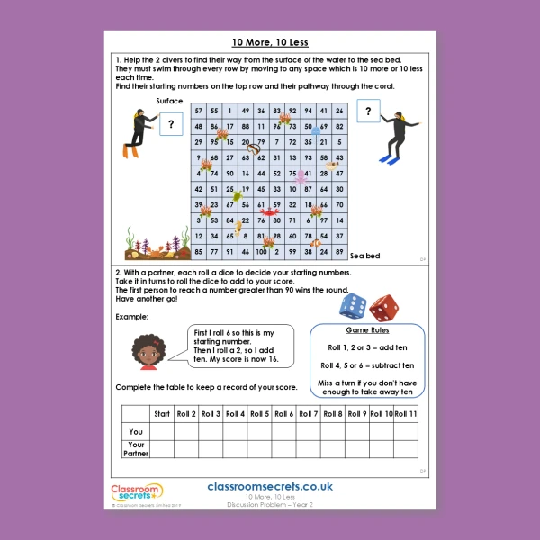 Year 2 10 More, 10 Less Addition and Subtraction Deeper Reasoning Discussion Problem