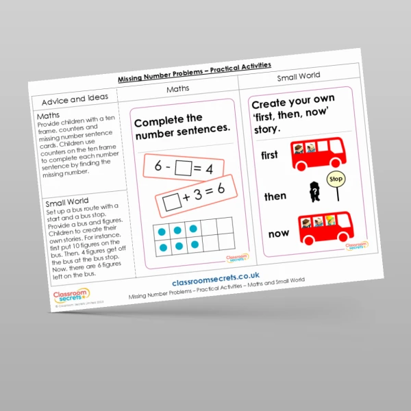 An image of the Missing Number Problems Practical Activities Resource