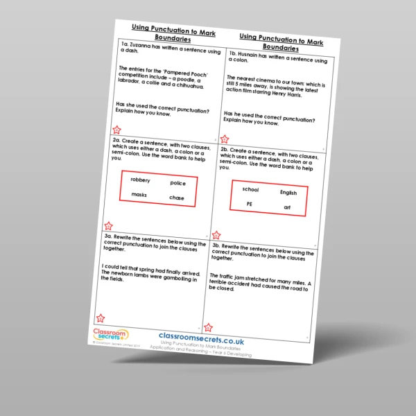 An image of the Using Punctuation to Mark Boundaries Application and Reasoning Resource