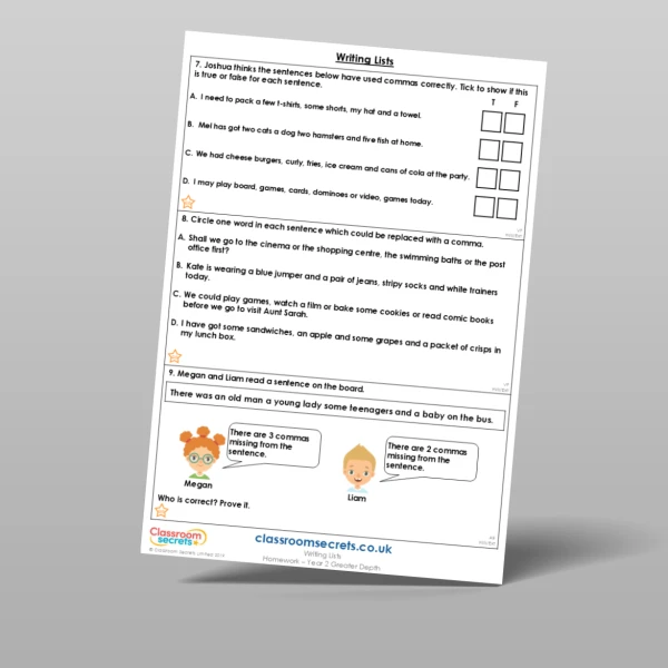 An image of the Writing Lists Homework Resource