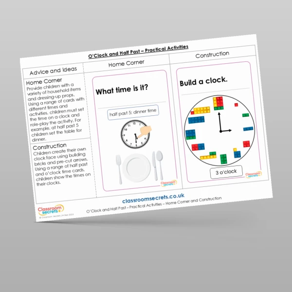An image of the O'Clock and Half Past Practical Activities Resource