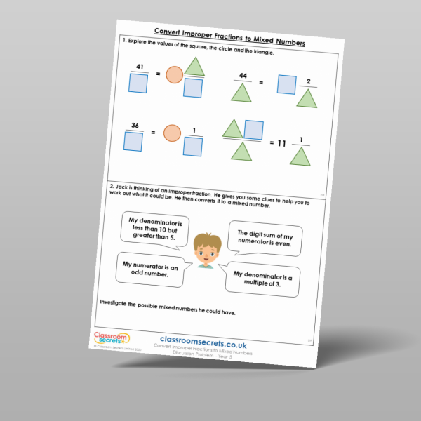 Year 5 Convert Improper Fractions To Mixed Numbers Discussion Problem ...