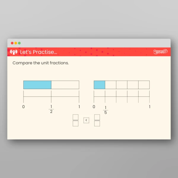 An image of the Compare and Order Unit Fractions Teaching PPT Resource
