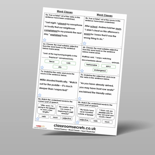 An image of the Word Classes Varied Fluency Resource