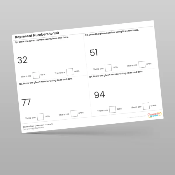 An image of the Represent Numbers to 100 Draw 2-Digit Numbers Skill Builder Resource