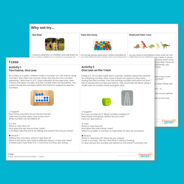 An image of the 1 Less Adult-Led Practical Activities Resource
