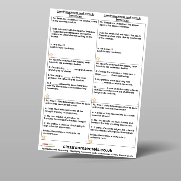 An image of the Free Identifying Nouns and Verbs in Sentences Application and Reasoning Resource