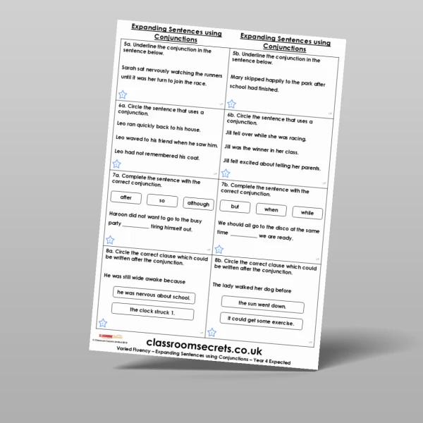 An image of the Expanding Sentences using Conjunctions Varied Fluency Resource
