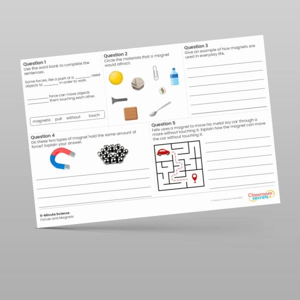 An image of the Forces and Magnets 5-Minute Science Resource