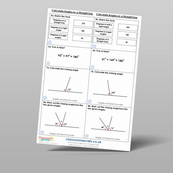 Year 5 Calculate Angles On A Straight Line Varied Fluency Resource ...