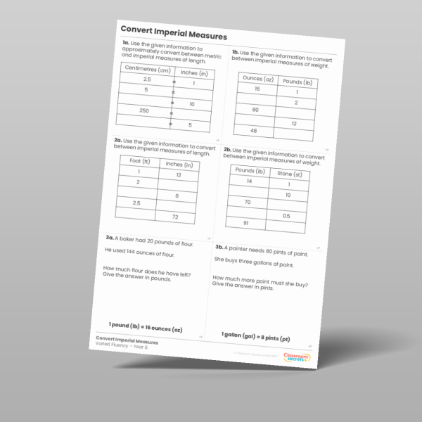 Year 6 Convert Imperial Measures Varied Fluency Resource | Classroom ...