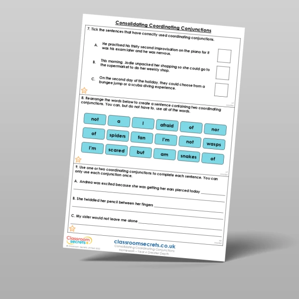 An image of the Consolidating Coordinating Conjunctions Homework Resource