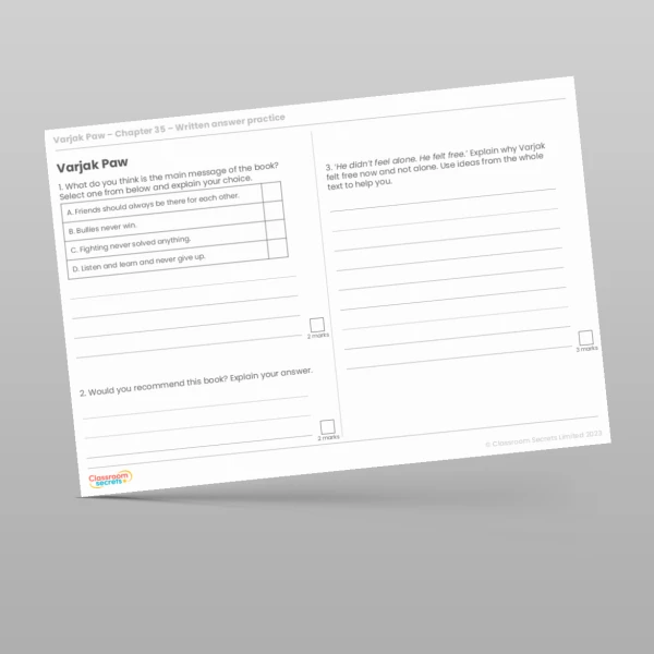 An image of the Reading Skills - Varjak Paw - Chapter 35 Resource