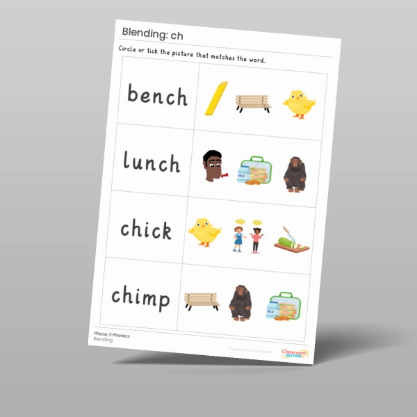 An image of the Phonics Blending Activities: ch Resource