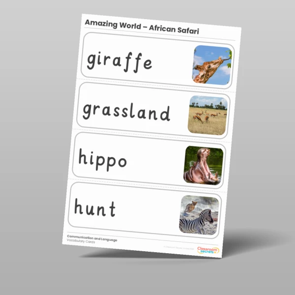 An image of the Amazing World - African Safari Vocabulary Cards Resource