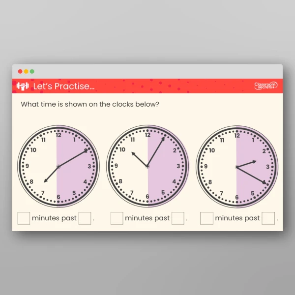 An image of the Tell the Time to 5 Minutes Teaching PPT Resource