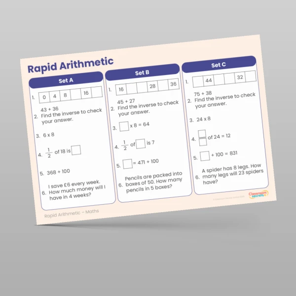 An image of the Spring 1 Week 6 Rapid Arithmetic Resource