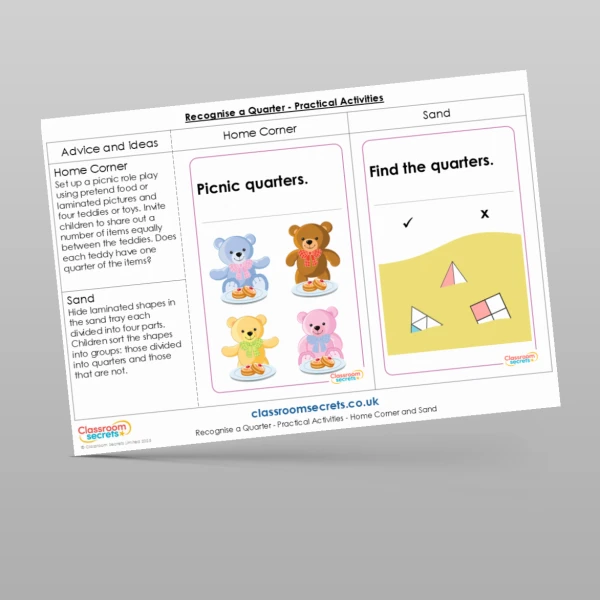 An image of the Recognise a Quarter Practical Activities Resource