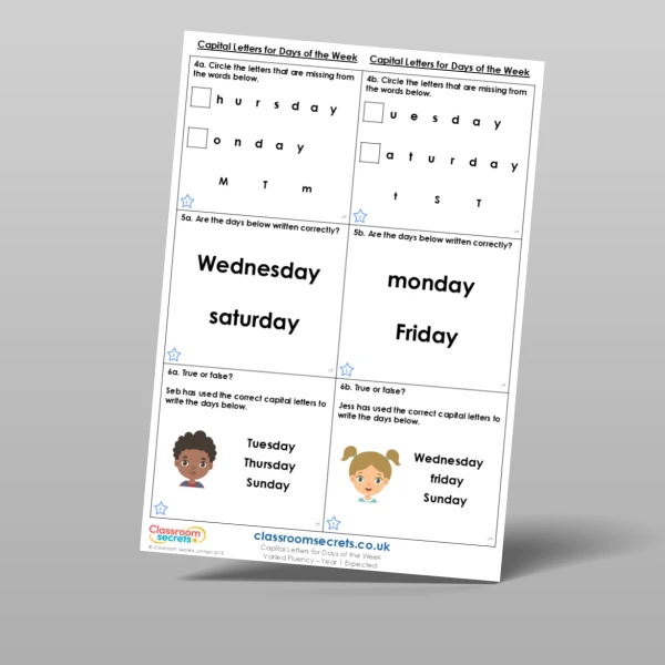 An image of the Capital Letters for Days of the Week Varied Fluency Resource