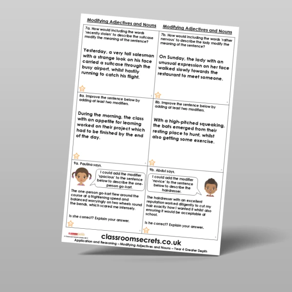 An image of the Modifying Adjectives and Nouns Application and Reasoning Resource