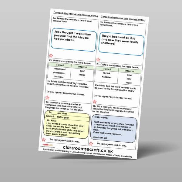 An image of the Consolidating Formal and Informal Writing Application and Reasoning Resource