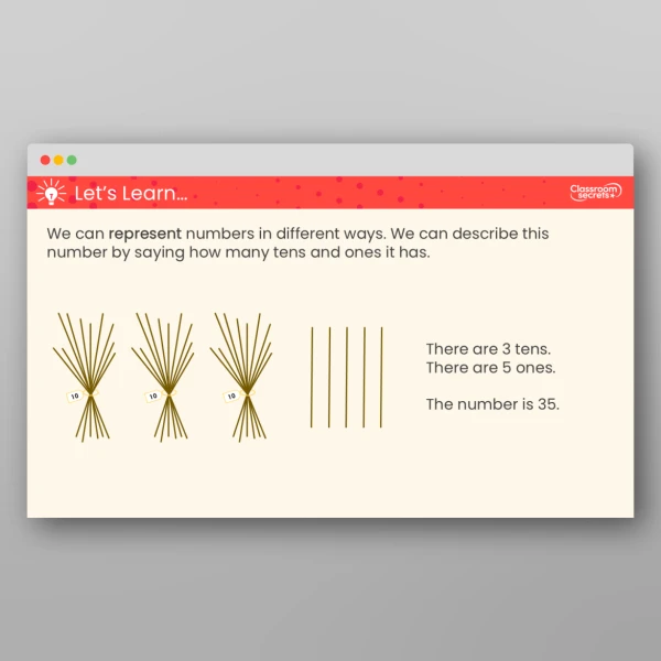An image of the Represent Numbers to 100 Teaching PPT Resource