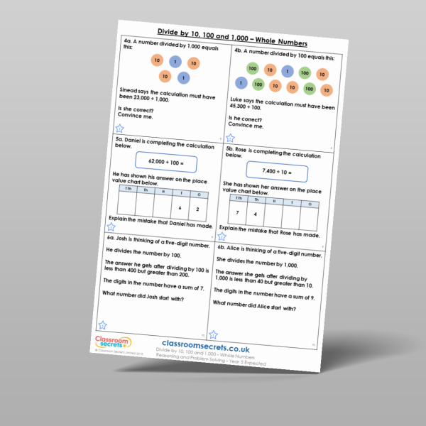 Year 5 Divide By 10 100 And 1 000 Whole Numbers Reasoning And Problem ...