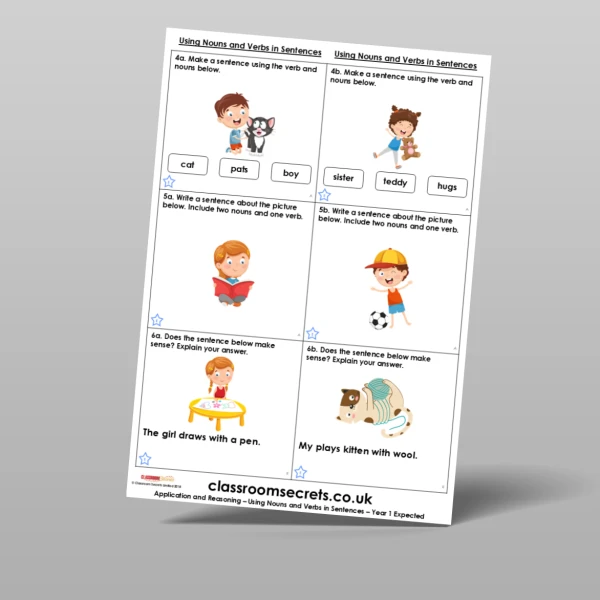 An image of the Using Nouns and Verbs in Sentences Application and Reasoning Resource