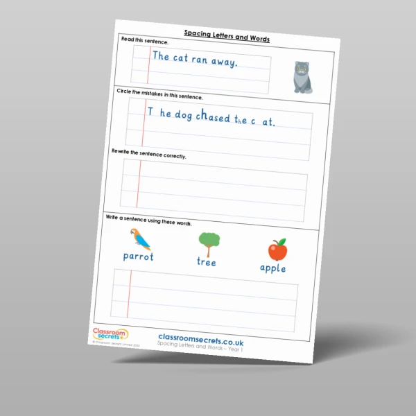An image of the Spacing Letters and Words Mixed Activity Resource