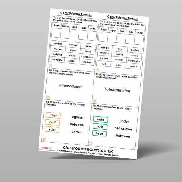 An image of the Consolidating Prefixes Varied Fluency Resource