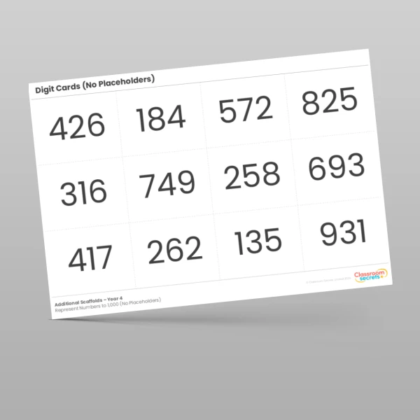 An image of the Represent Numbers to 1,000 (No Placeholders) Additional Scaffolds Resource