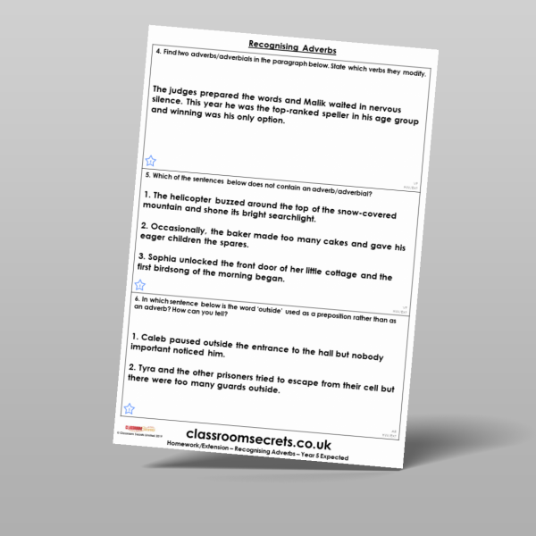 Year 5 Recognising Adverbs Homework Resource | Classroom Secrets