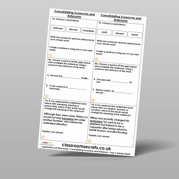 An image of the Consolidating Synonyms and Antonyms Application and Reasoning Resource