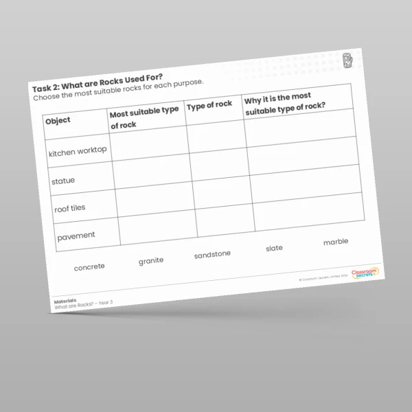 An image of the Lesson 1: What are Rocks Used For? Worksheet Resource