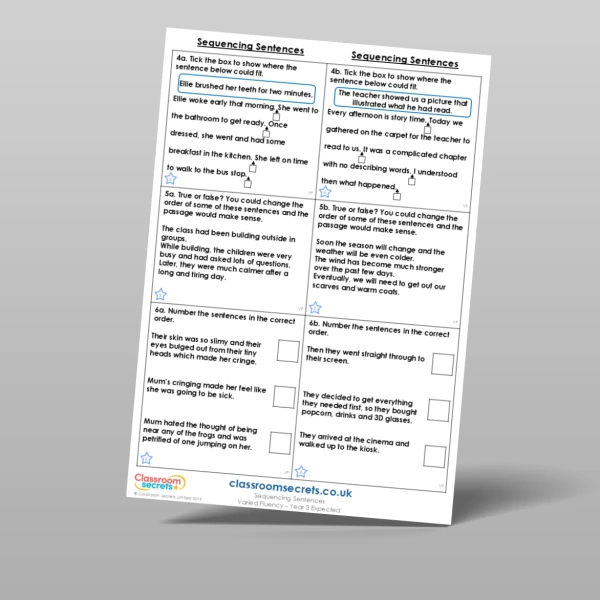 An image of the Sequencing Sentences Varied Fluency Resource