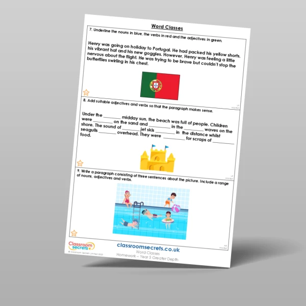 An image of the Free Word Classes Homework Resource