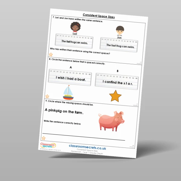An image of the Consistent Space Sizes Homework Resource