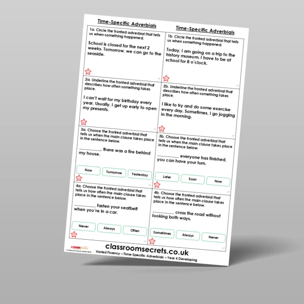 An image of the Time-Specific Adverbials Varied Fluency Resource