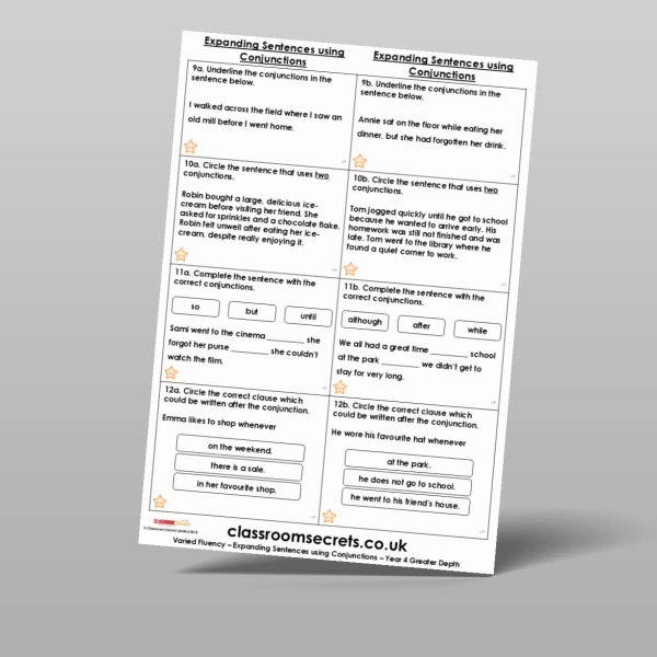 An image of the Expanding Sentences using Conjunctions Varied Fluency Resource