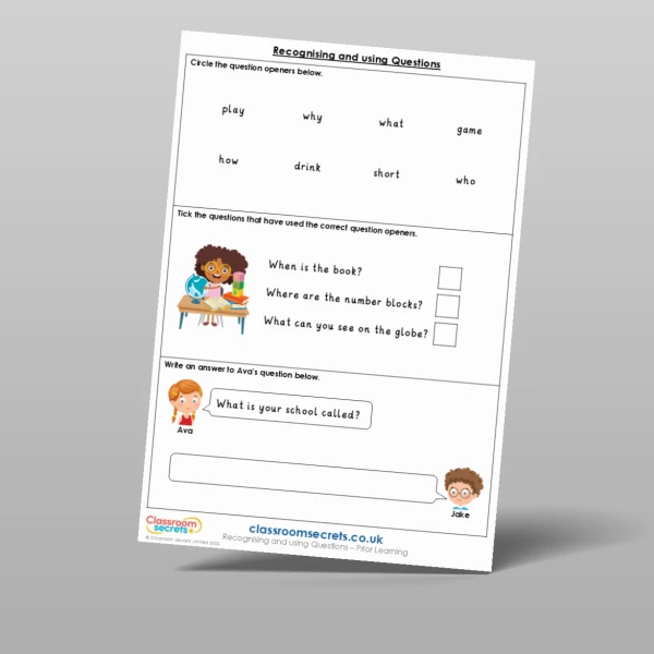 An image of the Recognising and using Questions Prior Learning Resource