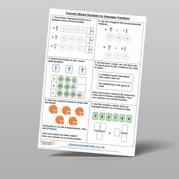 Year 5 Convert Mixed Numbers To Improper Fractions Prior Learning ...