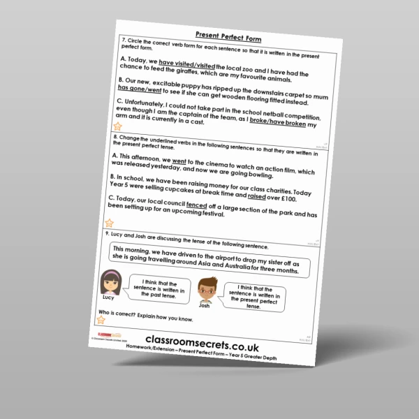 An image of the Present Perfect Form Homework Resource