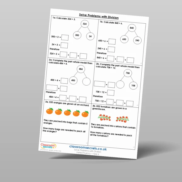 An image of the Solve Problems with Division Varied Fluency Resource