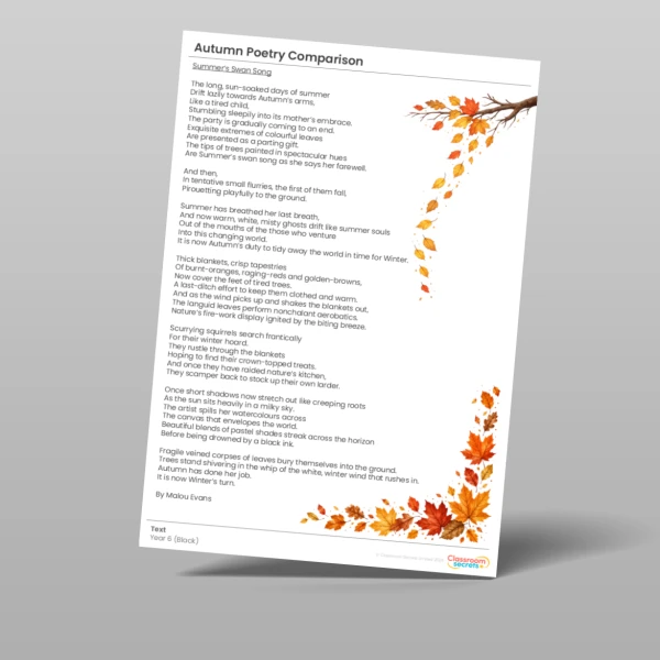 An image of the Autumn Poetry Comparison Black Guided Reading Pack Resource